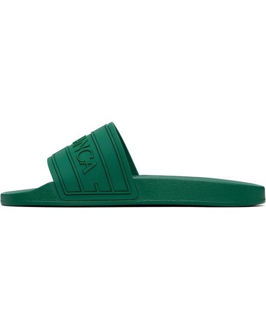 Casablanca Green Embossed-Logo Pool Slides for men
