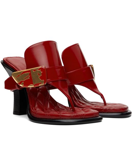 Burberry Red Leather Bay Heeled Sandals