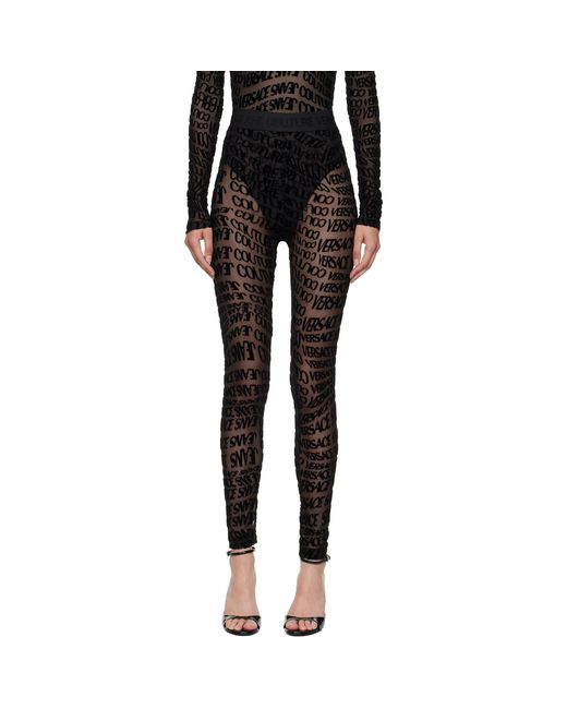 Versace Jeans Couture Black Tulle Flock Liquify Leggings