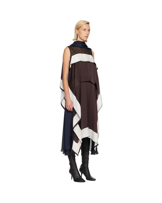 Sacai Multicolor Satin & Chiffon Midi Dress