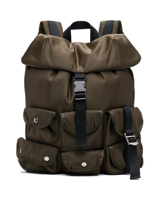 Sacai Black Khaki Nylon Backpack for men