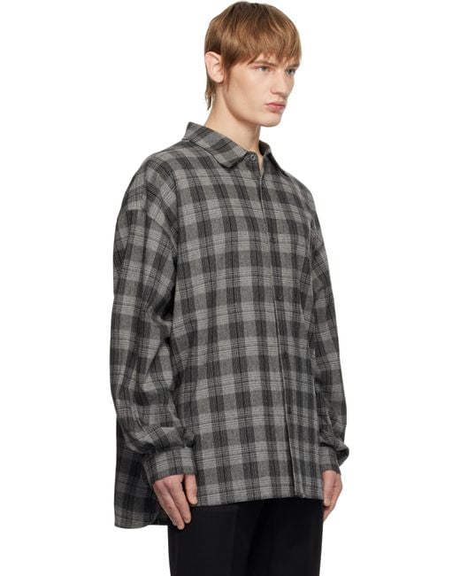 メンズ Wooyoungmi グレー チェック シャツ Black