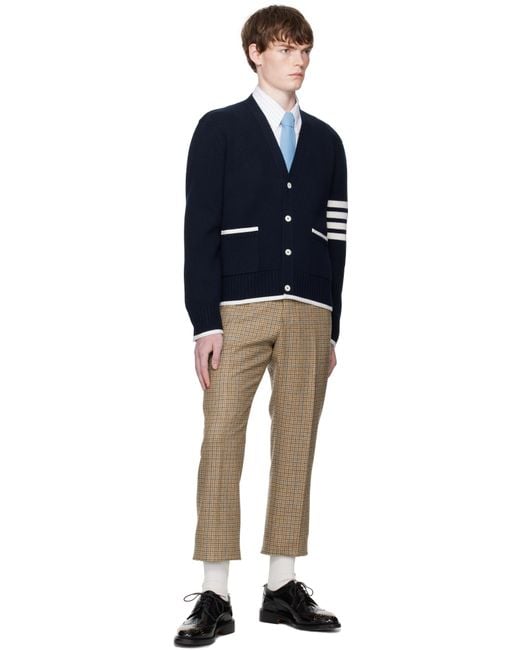Thom Browne Blue Milano Stitch Merino Wool 4-Bar V-Neck Cardigan for men