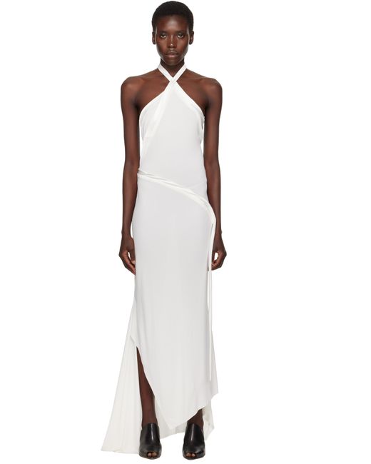 AARON ESH White Asymmetric Halter Maxi Dress