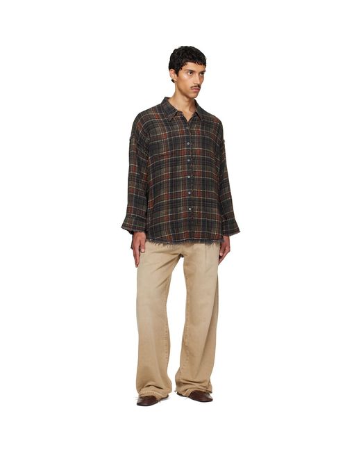 R13 Black Shredded Seam Drop Neck Reversible Shirt for men