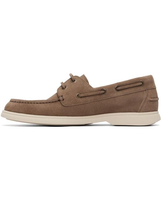 Boss Brown Suede Lace-Detail Boat Shoes for men