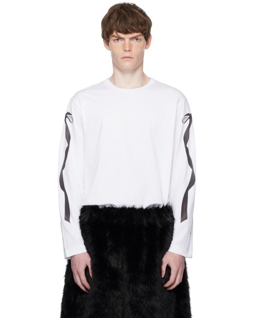 Simone Rocha White Ribbon Bow Tail Long Sleeve T-Shirt for men