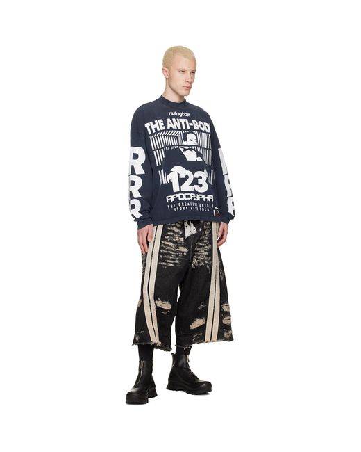 RIVINGTON roi Rebis Blue 'The Anti-Body' Vintage Long Sleeve T-Shirt for men