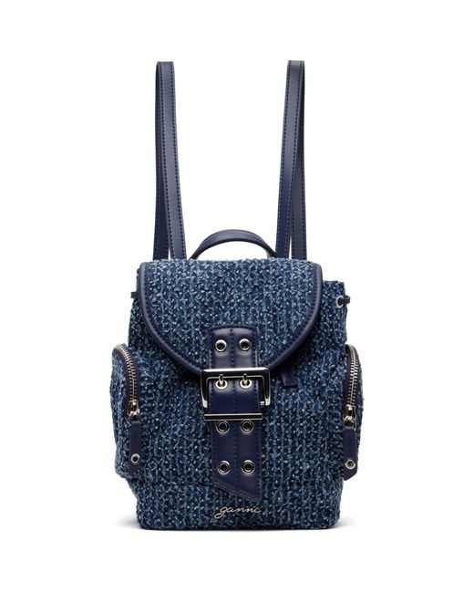 Ganni Blue Bucky Nano Tweed Denim Backpack