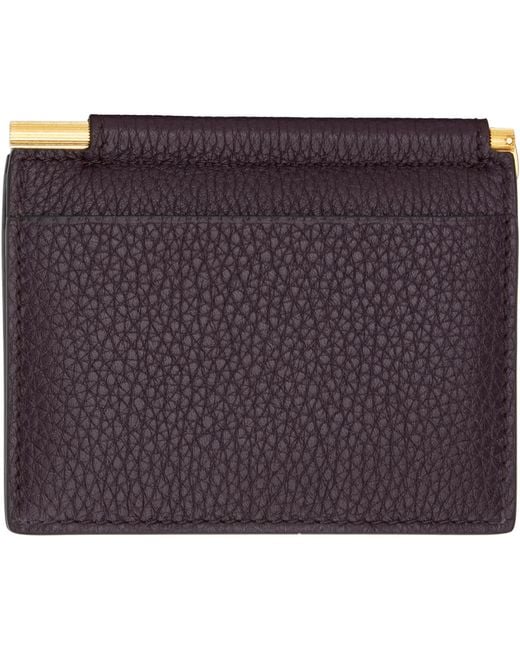 Tom Ford Purple Burgundy Soft Grain Leather Folding Money Clip Card Holder for men