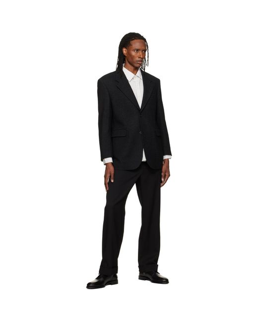 TONYWACK Black Herringbone Wool Relaxed Tailored Blazer for men