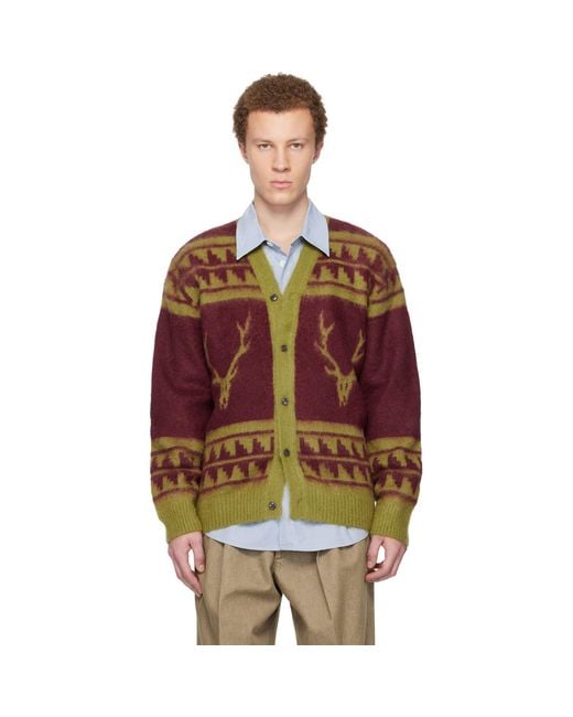 South2 West8 Red Mohair V-Neck Cardigan for men