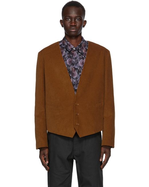 4SDESIGNS Tan Corduroy Waistcoat Blazer in Chestnut (Brown) for Men - Lyst