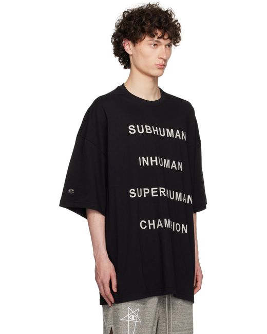 Rick Owens Black Champion Edition Tommy T-Shirt for men
