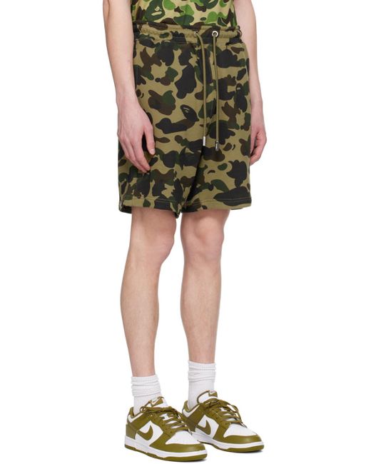 A Bathing Ape Green 1st Camo Ape Head One Point Shorts for men