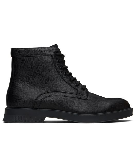 HUGO Black Grained Leather Boots for men