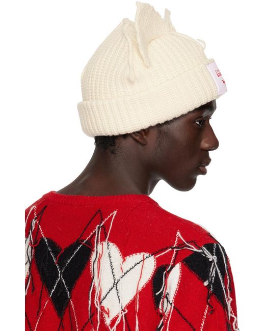 Charles Jeffrey Red Off- Chunky Ears Beanie for men