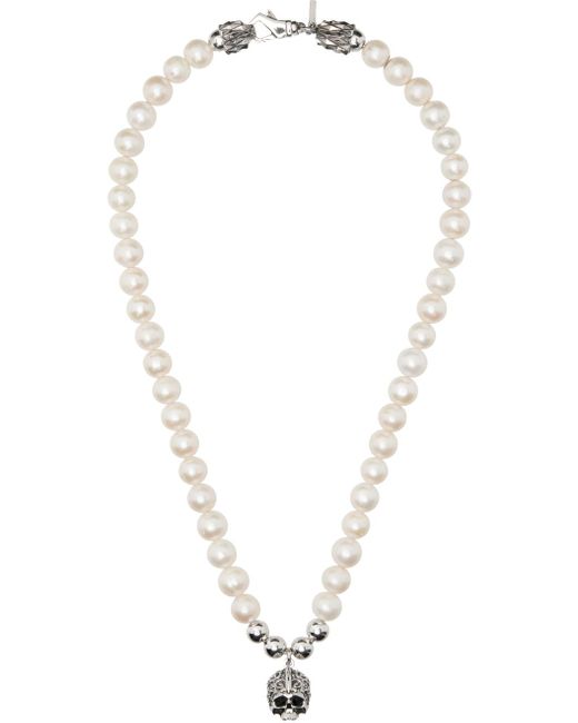 Emanuele Bicocchi White Large Pearl Skull Necklace for men