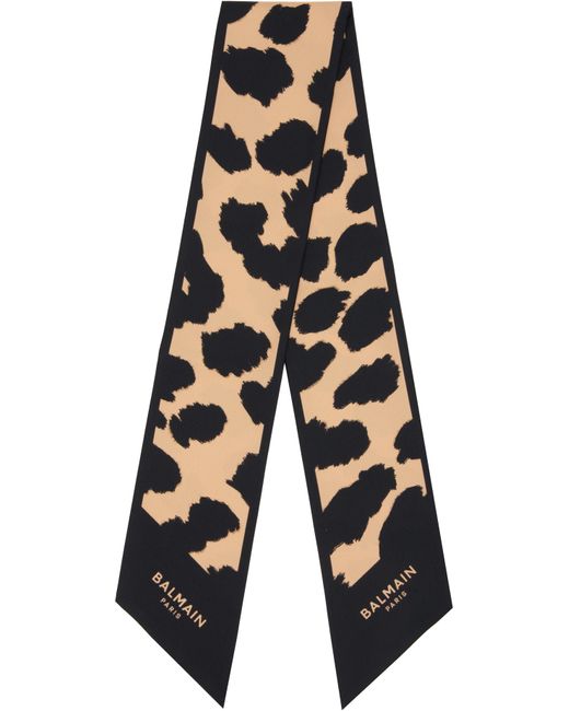 Balmain Black Leopard Print Silk Bandana
