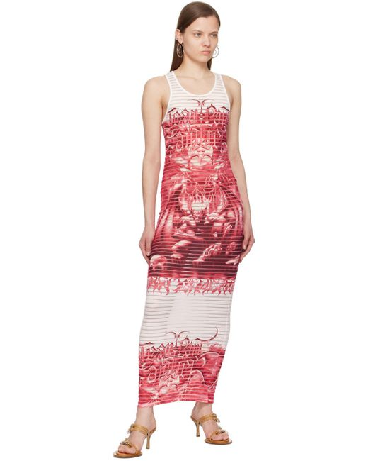 Jean Paul Gaultier Red Striped Printed Cotton-blend Jersey Maxi Dress