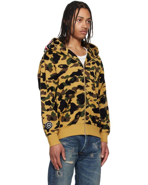 Pull À Capuche Jaune À Motif 1St Camo En Jacquard, À Glissière Et À Requin Emblématique A Bathing Ape pour homme en coloris Orange