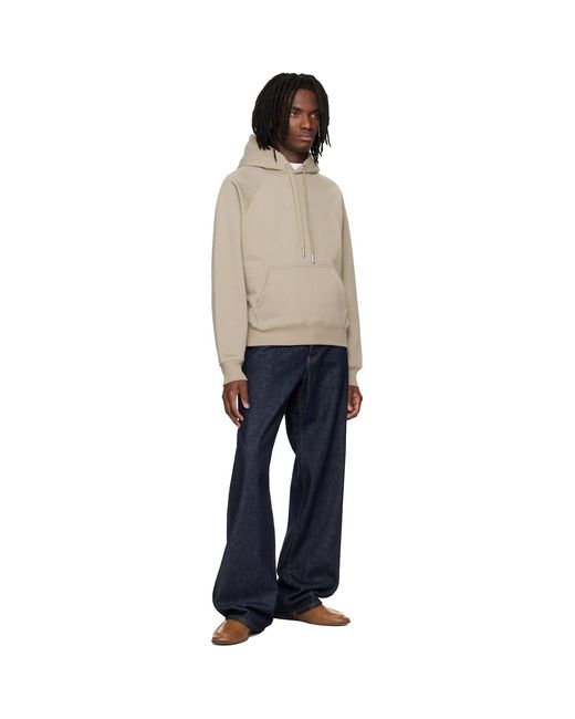 AMI Blue Cotton Embossed Ami De Coeur Hoodie for men