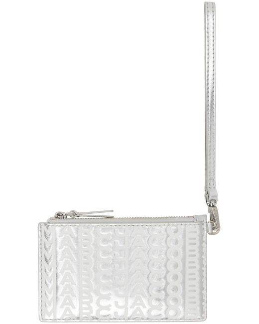 Marc Jacobs White Silver 'the Leather Top Zip Wristlet' Wallet