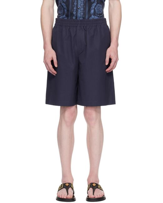 Versace Blue Navy Embroidered Shorts for men
