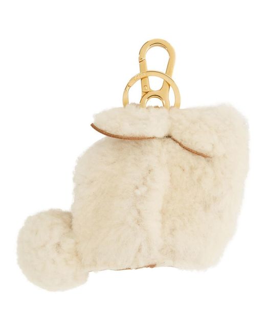 Loewe Leather Off-white Shearling Bunny Charm Keychain for Men - Lyst