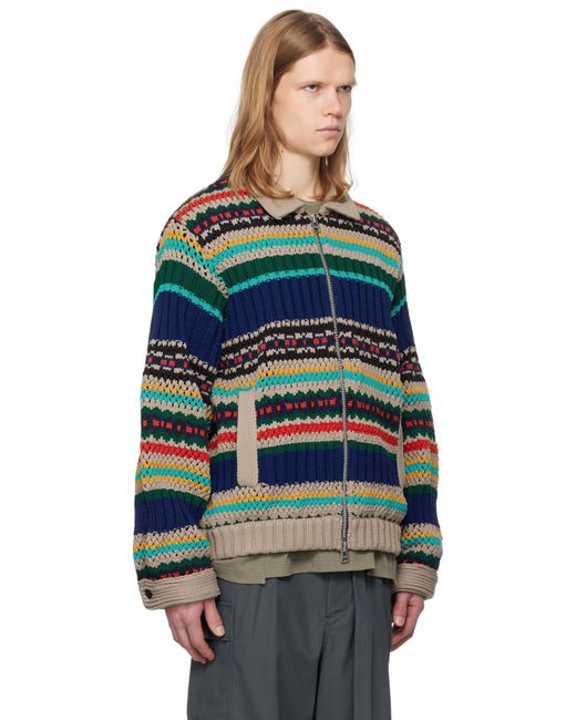 Sacai Mesh Knit Cardigan in Blue for Men | Lyst