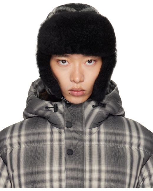 Burberry Black Off- Check Wool Trapper Hat for men
