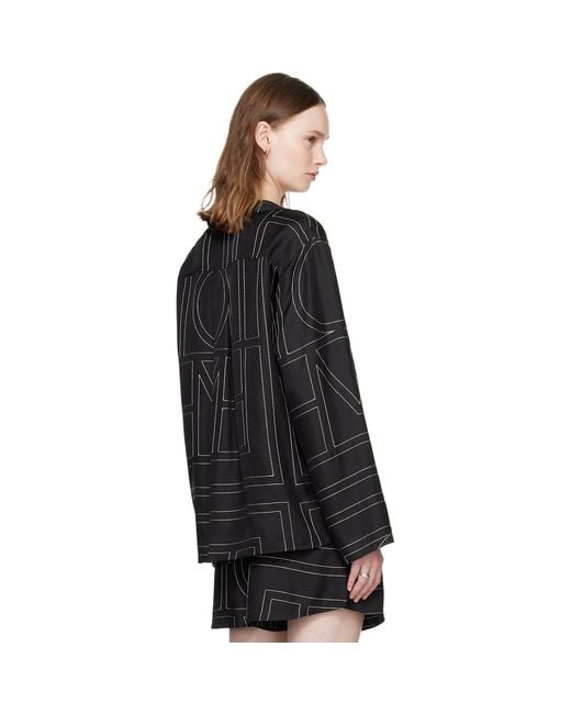 Totême  Black Monogram Silk Pj Shirt