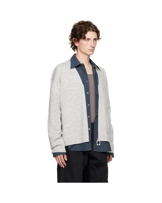 J.W. Anderson Gray V-Neck Zip-Up Cardigan for men