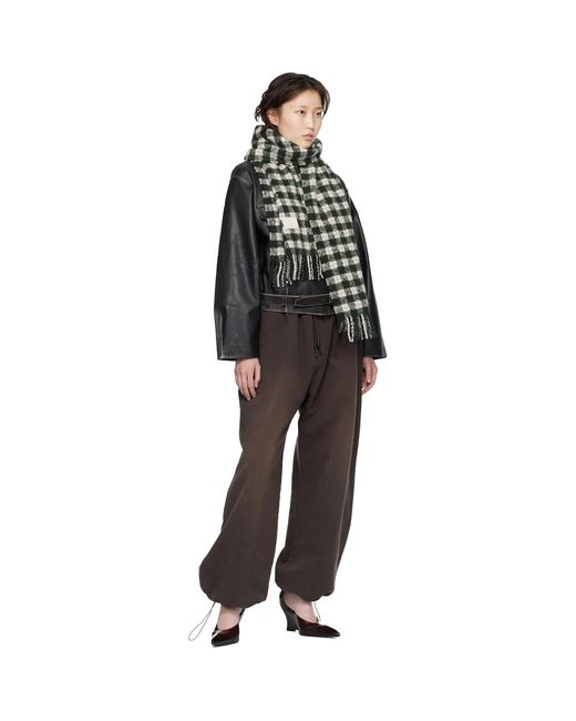 Acne Green Checked Logo Scarf