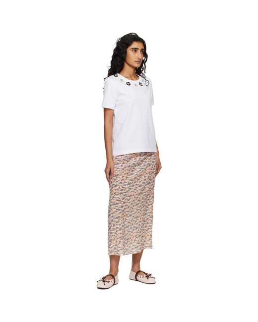 Marni Natural Crêpe De Chine Fluid Anemones Print Midi Skirt