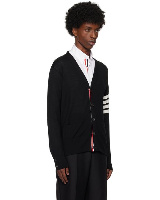 Thom Browne Black Thom E Fine Merino Wool V-neck 4-bar Cardigan for men