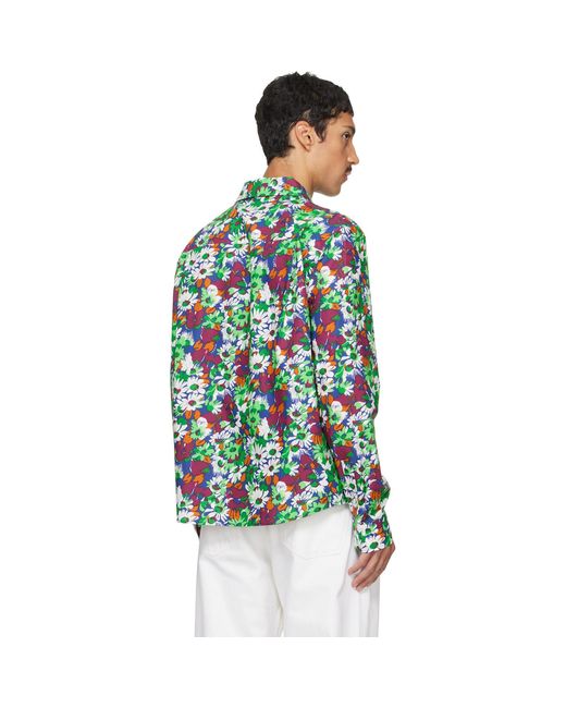 Marni Green Pop Flowers Print Shirt for men
