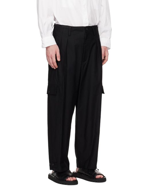 Yohji Yamamoto Black Pleated Cargo Pants for men