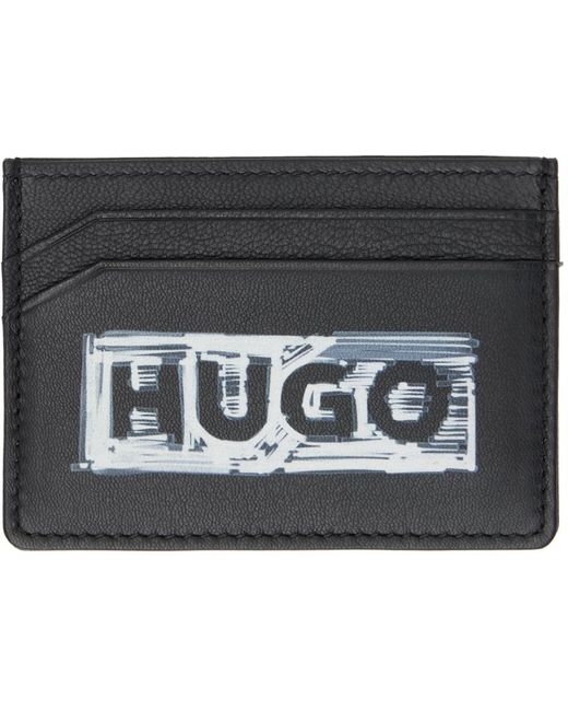 HUGO Black Printed Card Holder for men