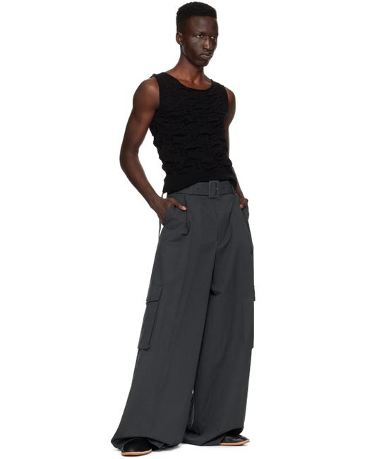 Dries Van Noten Black Gray Belted Cargo Pants for men