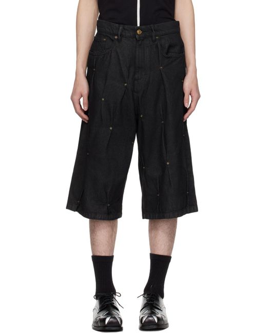 Kusikohc Black Multi Rivet Denim Shorts for men
