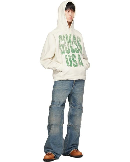Guess USA Green Off- Printed Hoodie for men