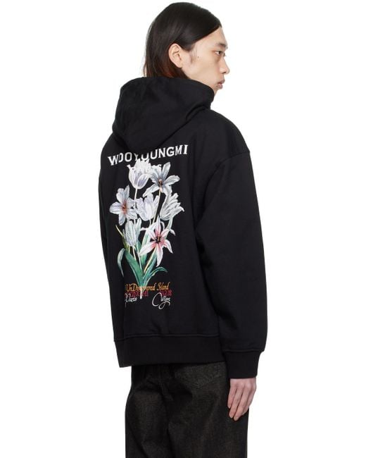 Wooyoungmi Black Graphic Hoodie for men
