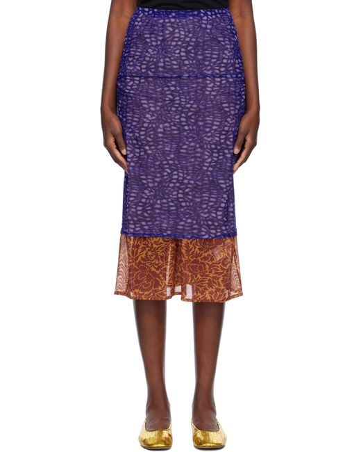 Dries Van Noten Purple Mesh Midi Skirt
