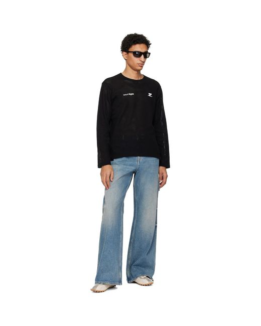Courreges Black Printed Mesh T-Shirt for men