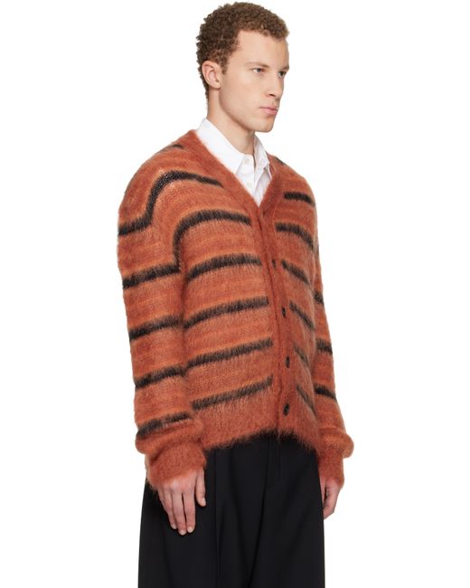 Marni Orange Fuzzy Wuzzy Stripe V-Neck Cardigan for men