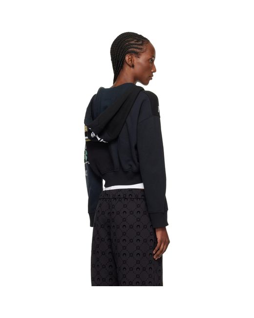 MARINE SERRE Blue Regenerated Graphic Jersey Cropped Zipped Hoodie