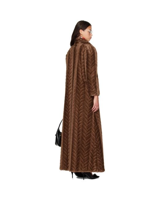 Balenciaga Brown Cable Knit Faux Fur Coat
