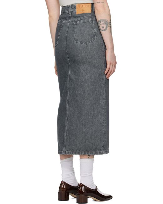 Filippa K Black Gray Long Slit Denim Maxi Skirt