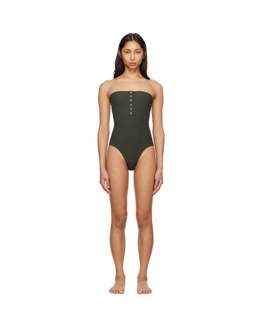 Totême Black Ribbed Strapless Swimsuit